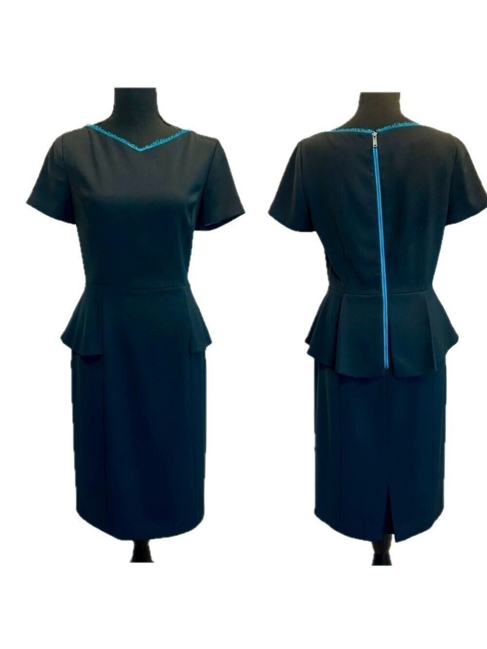 Elie Tahari Black Short Sleeve Half Peplum Sybil Dress 8